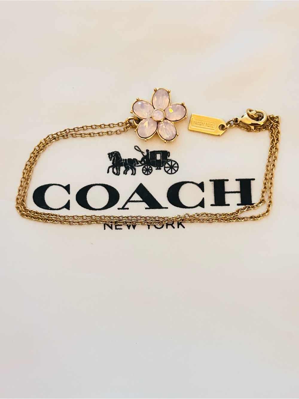 Coach Pink Flower Gold Tone Necklace - Picture 5 of 12